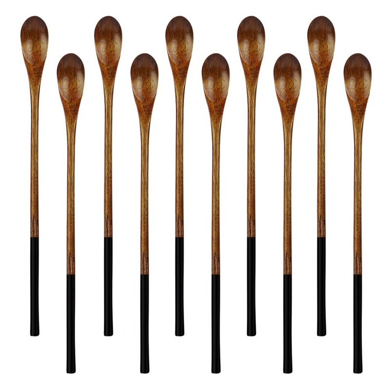 AOOSY Wooden Long Tea Spoons  AOOSY 9.13 inches 10 Pieces 100% Natural Wood Long Handle Drink Spoons Cocktail Stirrer Swizzle Sticks - Image 1